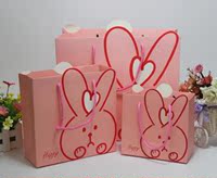 可爱粉色小兔子礼品袋宝宝满月生日袋创意手提纸袋礼品包装袋