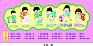 幼儿洗手方法 儿童洗手步骤图 洗手儿歌 标示牌 挂图 贴纸TXH10
