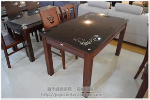 特价实木橡木餐桌家用餐厅家具简约时尚钢化玻璃长方形饭桌
