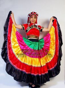 彝族裙大摆裙演出舞蹈装彝族女装舞台服装彝族民族舞可订做XY8-9