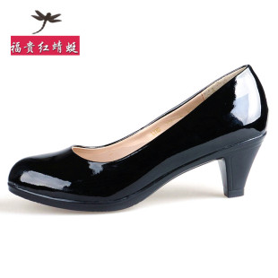 福贵蜻蜓2013秋季新款单鞋真皮粗跟中跟鞋时尚中跟女鞋子