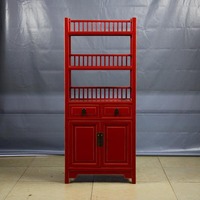 印象中国古典家具 后现代仿古书柜 红色书柜 老榆木书柜书架