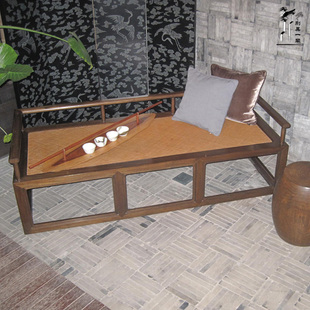 休闲三人沙发床简约原木全实木客厅家具新中式沙发藤面沙发小户型