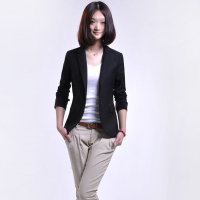 2013新款女秋装黑色职业小西装/韩版修身显瘦中长袖单粒扣薄外套