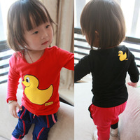 包邮2015春夏新款童装 来自香港的小黄鸭女童长袖T恤衫男宝宝衣服
