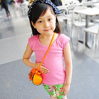 小兔桔子女童夏装新款3色纯棉T恤短袖小衫儿童打底衫