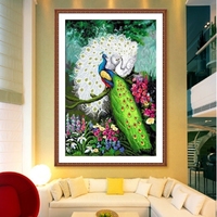 蒙娜丽莎印花十字绣套件纯棉布绿光森林孔雀动物大幅新款客厅挂画