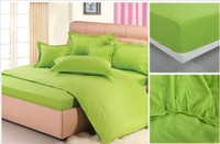 纯色纯棉贡缎床笠单件全棉单人床罩加大床套果绿草绿翠绿色包邮
