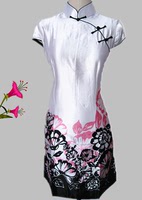 2015春夏时尚改良印花 复古定位花纺丝面料短款显瘦日常旗袍裙