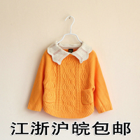 新款韩版童装 女童翻领套头羊毛衫 儿童毛衣羊绒衫 满包邮