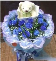 【同城鲜花速递】19朵蓝玫瑰花束台北澳门台湾香港鲜花妇女节配