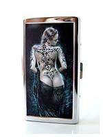 纹身女士个性贴画加长细烟盒 创意超薄自动男士金属香菸夹具礼品