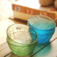 彩色天蓝色 草绿色透明 玻璃碗 小水果沙拉碗 米饭碗冰激凌碗包邮