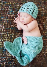 欧美摄影服装小女孩动物满月宝宝影楼拍照手工毛线针织浅蓝美人鱼