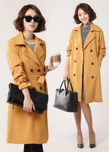 韩国代购正品女装2016新款春秋装修身大方双排扣系带无里风衣外套