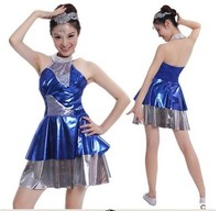 新款成人亮片舞蹈裙 现代演出服 民族广场舞 女蓝套装特价 连体裙