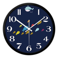 MOMEN摩门创意卡通海底世界可爱的鱼儿们超静音圆形钟表挂钟挂表
