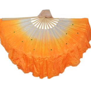 橘色橙色仿绸标准舞蹈扇子定制双面短扇秧歌扇广场舞蹈道具扇