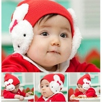 韩国官网同步可爱的大兔子宝宝帽/线帽/儿童帽子 红色/粉色