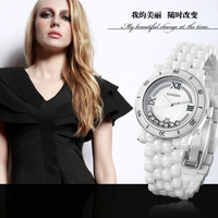 桑德手表陶瓷表白色女表女士手表韩国时尚手表水钻 时装潮流女表