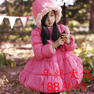 实拍韩国童装冬装女童蝴蝶结带帽加绒加厚儿童棉服棉衣外套