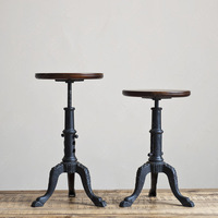 咖森家具 美式法式出口铸铁铁艺LOFT实木升降圆形吧凳