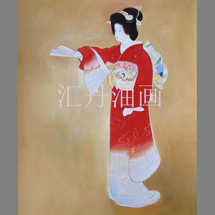 汇丹油画手绘日本浮世绘人物挂画大芬油画酒店餐厅装饰画配画竖版