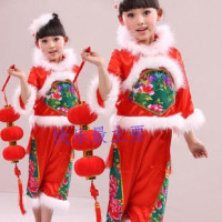 儿童民族舞蹈演出服幼儿圣诞服元旦节喜庆服饰女童