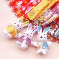 日本招喜屋和风系列 绢布长耳福兔手机链/手机挂件 多色