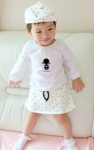 【家有萌宝】女婴幼儿小童宝宝时尚打底衫长袖T恤+半身裙套装 0-2