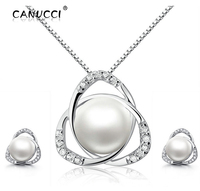 【CANUCCI】925纯银天然淡水珍珠项链 纯银 时尚吊坠项坠耳环套装