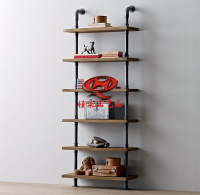 工业复古水管书架 loft美式实木展示架 创意靠墙陈列搁板架鞋架