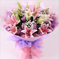 上海鲜花速递 鲜花店送花19朵粉色百合爱情祝福送老师最佳花束
