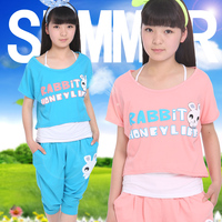 胖女童夏季2015中大童装 宽松运动套装 韩版三件套12-13-14岁大码