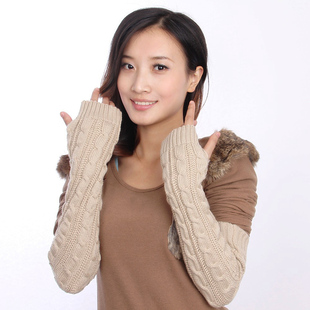 韩版正品高档淑女款冬季可爱毛线加厚袖套半指手臂套加长手套包邮