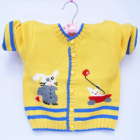 手工编织三利宝宝毛衣 婴幼儿童装毛线开衫 男女童小老鼠开衫外套