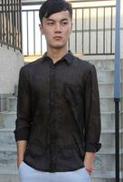 若非知遇.ROFI 原创设计男装品牌 2013夏季新款 黑色超薄丝麻衬衣