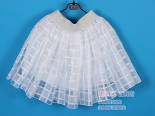 韩版女装2014夏欧根纱格子白色半身裙 百褶短裙 仙女裙蓬蓬裙包邮
