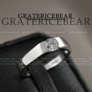 大米熊家】婚礼专用60分瑞士钻石镀18k白色 男士戒指环子