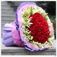 99朵红玫瑰百合混搭花束北京同城送女友生日祝福表白鲜花速递