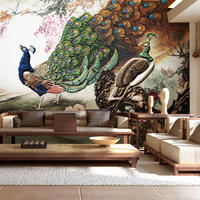 花鸟现代简约中式大型壁画客厅酒店背景墙无纺布画壁纸墙纸布艺画