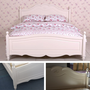0211白色烤漆#欧式双人床 1.5米白色实木床 实木单层床架 欧式床
