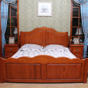 爱绿居 欧式美国红橡木双人床 大床头带床尾 英式乡村风家具特价