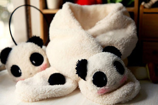 新年礼物冬季保暖可爱熊猫大眼兔围巾围脖大人孩子适用