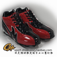 棒球鞋 钢钉鞋 胶钉鞋 专业比赛棒垒球鞋工厂定制直销 中帮红黑色