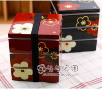 「朱朱家园」日本正品HAKOYA 樱花三层便当/野餐盒,日本漆器