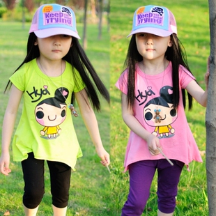 女童装2015新款夏装韩版婴儿童不规则下摆T恤长款宝宝短袖上衣