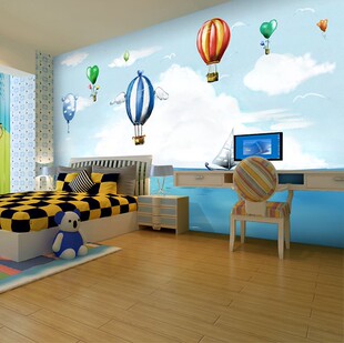 现代中式3D地中海防水透气儿童卧式背景墙纸壁纸墙壁纸 飞天气球