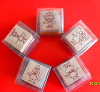 儿童木质方形印章卡通图案可爱动物幼儿园玩具盖章配印台印泥
