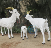树脂动物模型雕塑工艺品景观绿化园林装饰品摆件仿真山羊三口雕像